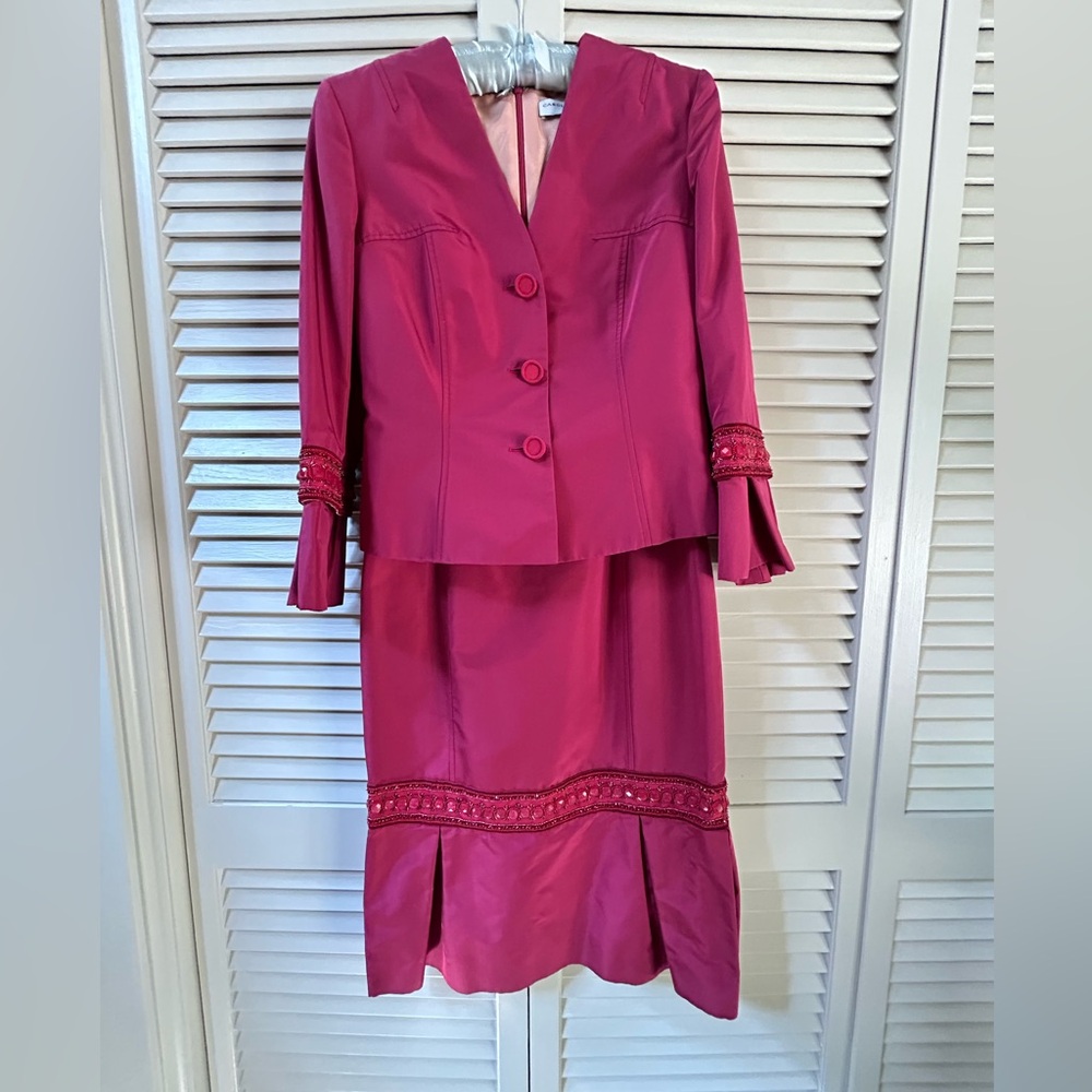 Carolina Herrera Red/Maroon Dress and Jacket Matching Set with embellishments